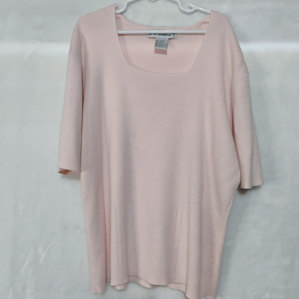 Dressbarn Womens Medium‎ Pink Square Neck Short Sleeve Sweater Babydoll Japan R